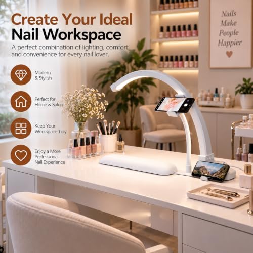 Half Moon Light for Nail Desk with Hand Rest, 2520LM, Memory Function