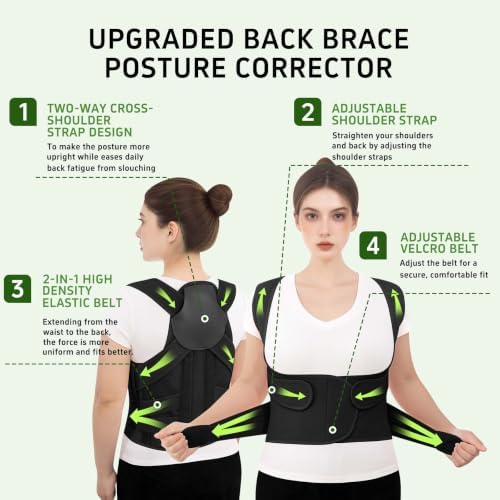 Posture Corrector for Women and Men Upper Back Brace Straightener Support Rounded Shoulder Adjustable Straps Breathable Mesh Office Work Computer Use Desk Job Studying Daily Wear (Black S)