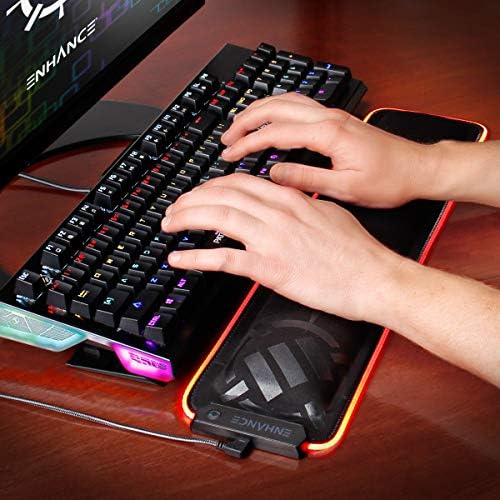Enhance LED Wrist Rest with Soft Memory Foam Support for Full Size Keyboards - Wrist Rest Pad with 7 Illuminated Colors, 3 Color Modes, Smart Control, Non-Slip Base - Thick 1" Padding