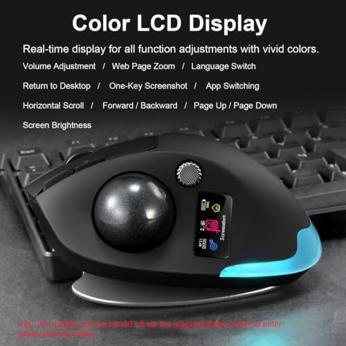 GOWENIC Wireless Trackball Mouse, Bluetooth Mouse with Ergonomic Thumb Control, Rechargeable Ergonomic (Black)