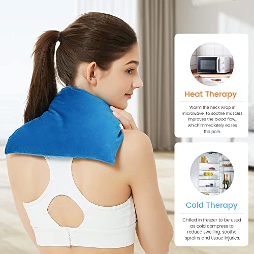 Microwave Heating Pad 8 * 12" Microwave Bean Bag Heating Pad for Neck and Shoulders, Moist Heat Pack Pillow Warm Compress for Knee, Muscles, Joints, Abdomen - Light Blue