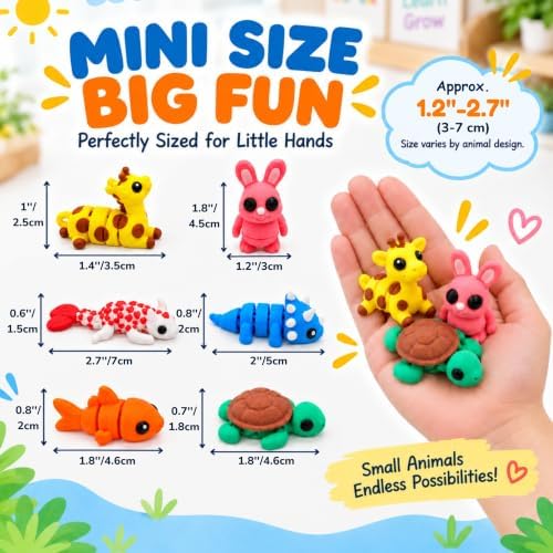 MONJITA 35 pcs Mini 3D Printed Animal Figurines, Flexible Articulated Fidget Toys, Cute Desk Decor, Party Favors, Goodie Bag Stuffers, Gifts for Kids Students Carnival Prizes Rewards (35pcs)