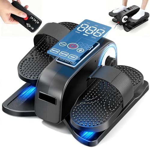 Under Desk Elliptical Machine for Senior, Quiet Motorized Leg Exerciser with Smart Remote, Pedal Exerciser with Adjustable Speeds for Auto/Manual Modes, LCD Monitor, Easy to Use for Home Office