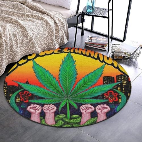 Home Decor Non Slip Kitchen Office Circle Rug, Machine Washable Modern Round Area Rug, Room Sofa Yoga Soft Round Carpet Trippy Weed Leaf Art, 60inch