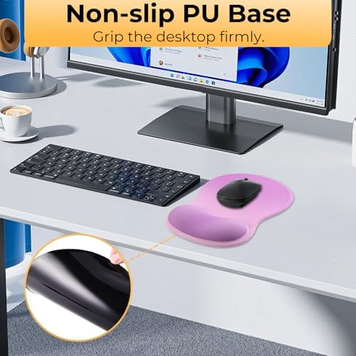 Gel Mouse Pad with Wrist Support, Ergonomic Mousepad with Wrist Rest, Gaming Mouse Pad with Soft Cushion & Non-Slip PU Base & Concave Design & Pain Relief, for Home Office Computer, Purple Gradient