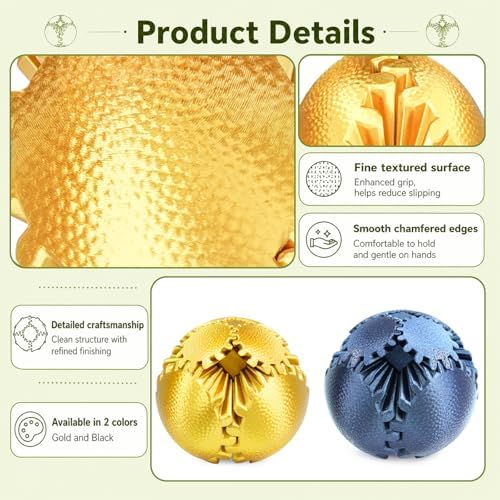 2PCS Gear Ball Fidget Toys Steampunk Gear Sphere Stress Relief for Kids Adults 3D Printed Unique Funny Birthday Gift for Christmas White Elephant Stocking Stuffer Easter(Black+Gold,Dia.2.5")