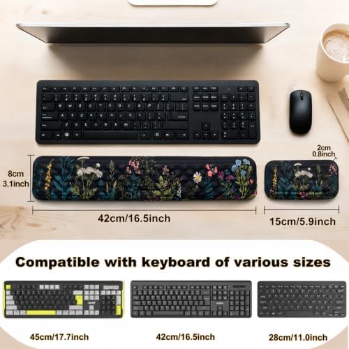 Keyboard Wrist Rest Mouse Wrist Support, Memory Foam Wrist Rest Pad for Computer Laptop, Ergonomic Wrist Cushion Support for Typing Pain Relief, Gaming Home Office, Flowers Grass