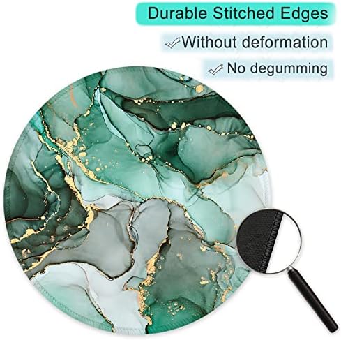 ITNRSIIET Round Mouse Pad with Stitched Edge Premium-Textured Waterproof Non-Slip Rubber Base Desktop Protection Mat Diameter 8.7 inches, Green Marble Texture