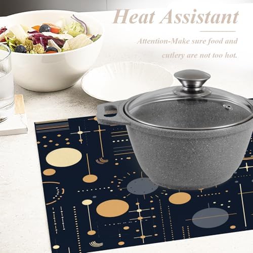 Shrahala Geometric Shapes Lines Set of 4 12 X 18 Inch Linen Placemats, Abstract Art Design Burlap Table Mat Washable Double Layered Heat Insulation for Indoor/Outdoor