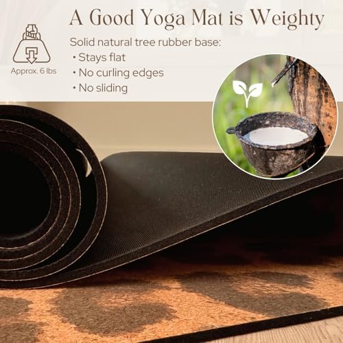 Designer Cork Yoga Mat – Signature Aesthetics on Quality Portuguese Cork with 5mm Solid Tree Rubber Base for Lasting Stability – Non Slip Grip, Odor Free and Non Toxic