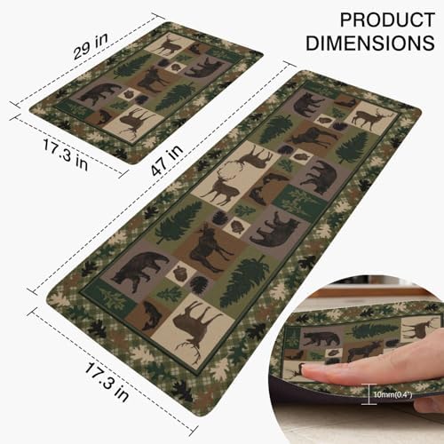 Western Texas Wildlife Kitchen Mats, 2PCs, 17.3"x47"+17.3"x29"