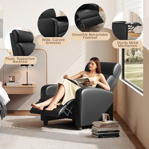 Yaheetech Faux Leather Recliner Chair Living Room Chair Dark Black