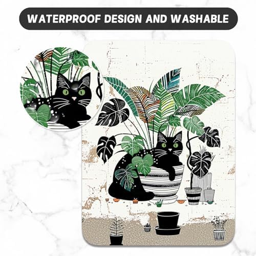 Small Mouse Pad, Mini Mouse Pad 6 x 8 Inch, Thick Rubber Waterproof Mouse Mat, Cute Mousepad for Women Men Wireless Mouse Laptops Home Office, Cat and Plants
