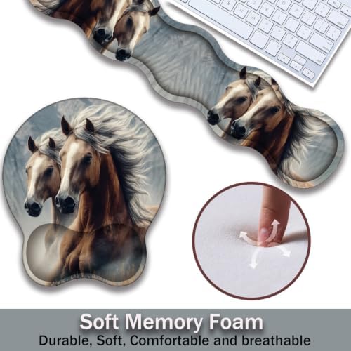Ergonomic Keyboard Wrist Rest & Mouse Wrist Support Set with Lace Coaster, Gel Memory Foam Anti-Slip Base, Pain Relief for Typing, Horse