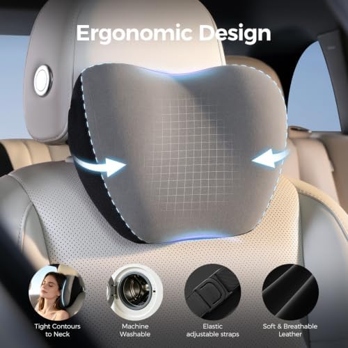 BABUR Car Neck Pillow Ergonomic 100% Memory Foam Headrest for Driving Seat
