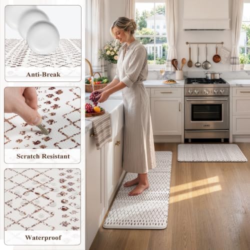 KIMODE Kitchen Mats 2PCS Cushioned Anti Fatigue Boho Kitchen Mats for Floor