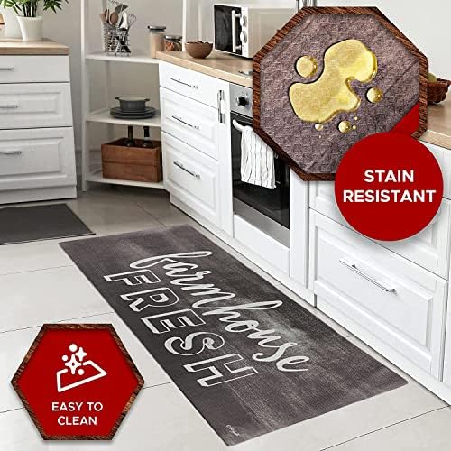 J&V TEXTILES Kitchen Mat Cushioned Anti Fatigue Floor Mat,19.6"x55", Thick Non Slip Waterproof Kitchen Rugs and Mats, Standing Mat for Kitchen,Floor,Home,Office,Desk,Sink,Laundry (Farmhouse Fresh)