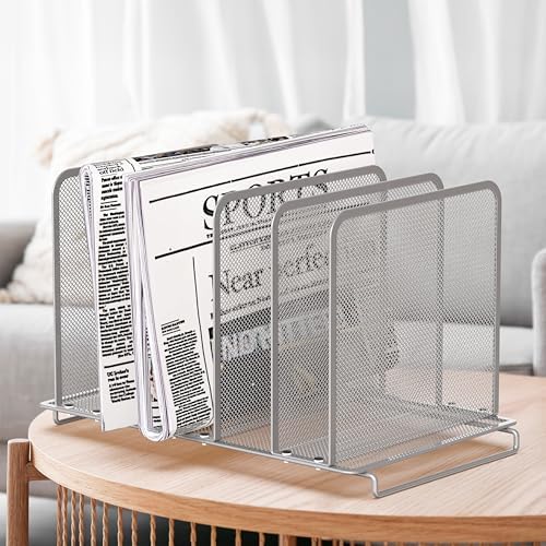 Simple Houseware Expandable 5 Section Upright File Sorter Organizer, Silver