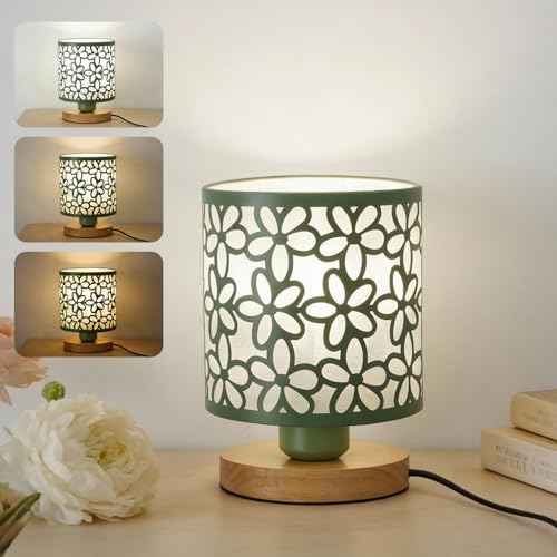 Green Small Table Lamp, LED Cutout Metal Bedside Lamp with 3 Color Temperatures for Office, Living Room, Bedroom, Dorm (Green)