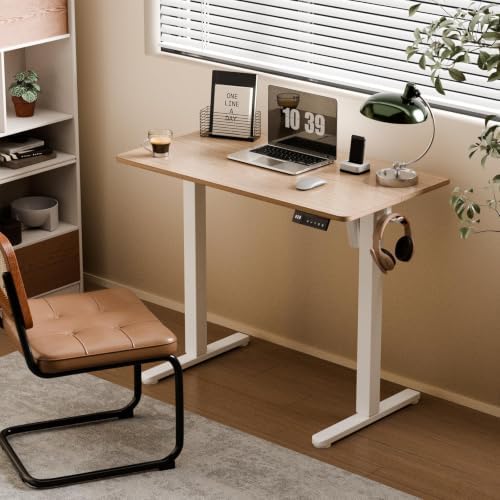 35" Electric Standing Desk, Small Sit Stand up Desk, Light Walnut