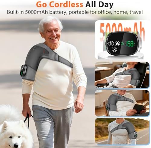 Shoulder Heating Pad with Massage for Rotator Cuff Cordless, Shoulder Massager for Pain Relief Deep Tissue, Heated Shoulder Wrap Brace for Men Women Frozen Shoulder