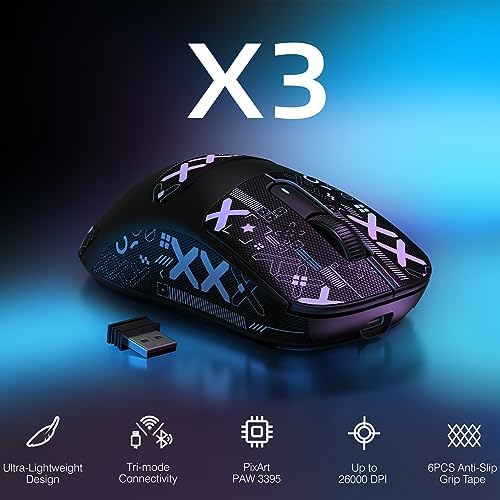 ATTACK SHARK X3 49g Ultra-Lightweight Wireless Gaming Mouse, Black&Tape