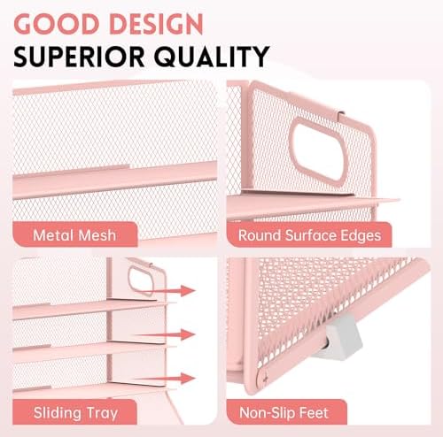 5-Tier Desk Organizer with File Holder & Pen Holder & Sliding Drawer, Pink