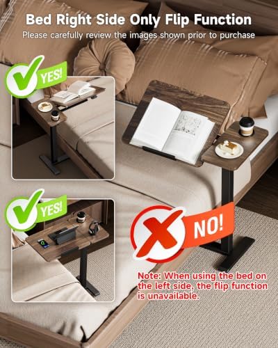 BZIUM Overbed Bedside Table with Hidden Wheels, Adjustable Medical Tilt Top Hospital Bed Table Over The Bed, Rolling Desk Mobile Standing Desk (31.5x15.8, Walnut)