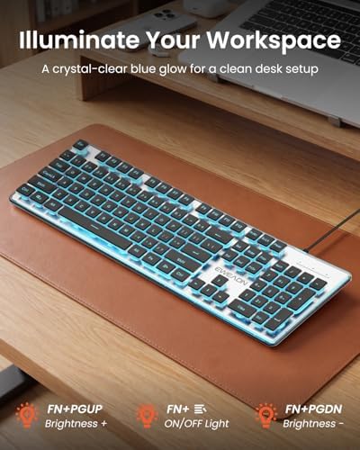 Wired Keyboard with Blue Backlight Pudding Keycaps, Full Size, Black