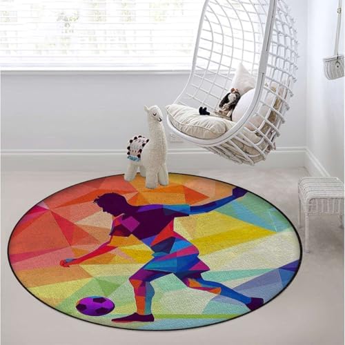 Abstract Art Round Office & Gaming Chair Mat for Hardwood Floors, Geometric Soccer Anti-Slip & Durable Computer Desk Protector, Multicolor Diameter 59 in