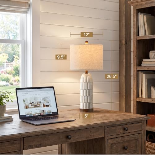 OYEARS 26" Bedside Table Lamps Set of 2, Farmhouse Lamp with USB,Dark Brown