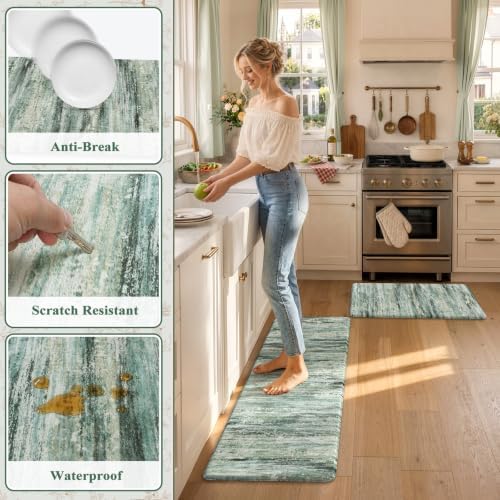 KIMODE Kitchen Mats Cushioned Anti Fatigue, Abstract Kitchen Rugs Sets of 2