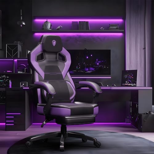 Dowinx Big and Tall Gaming Chair with Footrest, Dark Purple