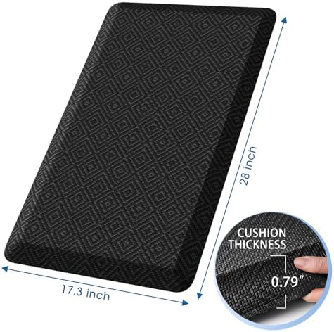 Mattitude 4/5 Inch Thick Kitchen Mat Cushioned Anti-Fatigue Floor Mat Water Resistant Non-Slip Mats and Rugs Standing and Comfort Desk Mats for House Sink Office Laundry (Black, 17.3"x28")