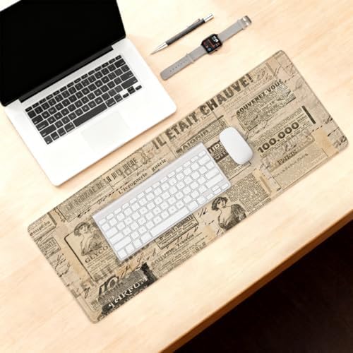 Large Mouse Pad Non-Slip Rubber Vintage Newspaper Woman Long Gaming Desk Mat Big Computer Keyboard Mousepad Waterproof Protector Wristing Pad for Gaming Office Home Decorative 31.5 X 11.8 Inch