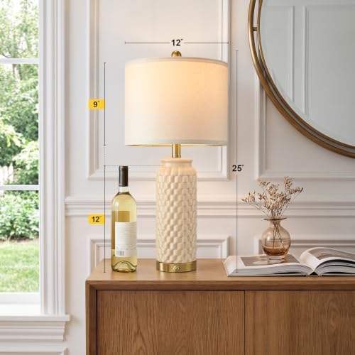 USumkky 25'' Touch Table Lamps for Nightstand Beige Ceramic -3 Way Dimmable