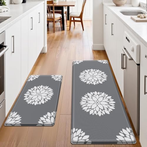 2PCS Kitchen Mats for Floor, Anti Fatigue Non-slip Water Resistant Grey Rug