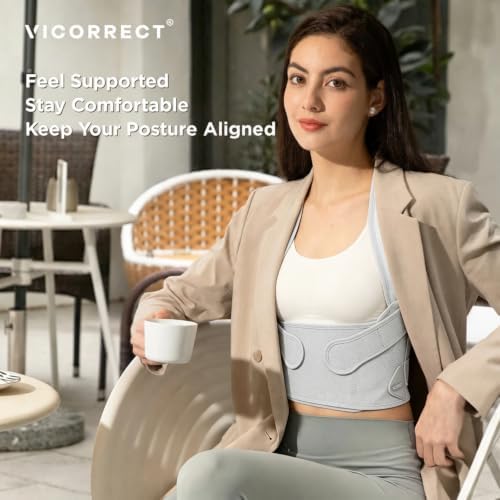 Vicorrect Posture Corrector for Women and Men: Adjustable Back Brace for Upper Back Support - Shoulder Neck Pain Relief - Lightweight Breathable Design (Gray Small)