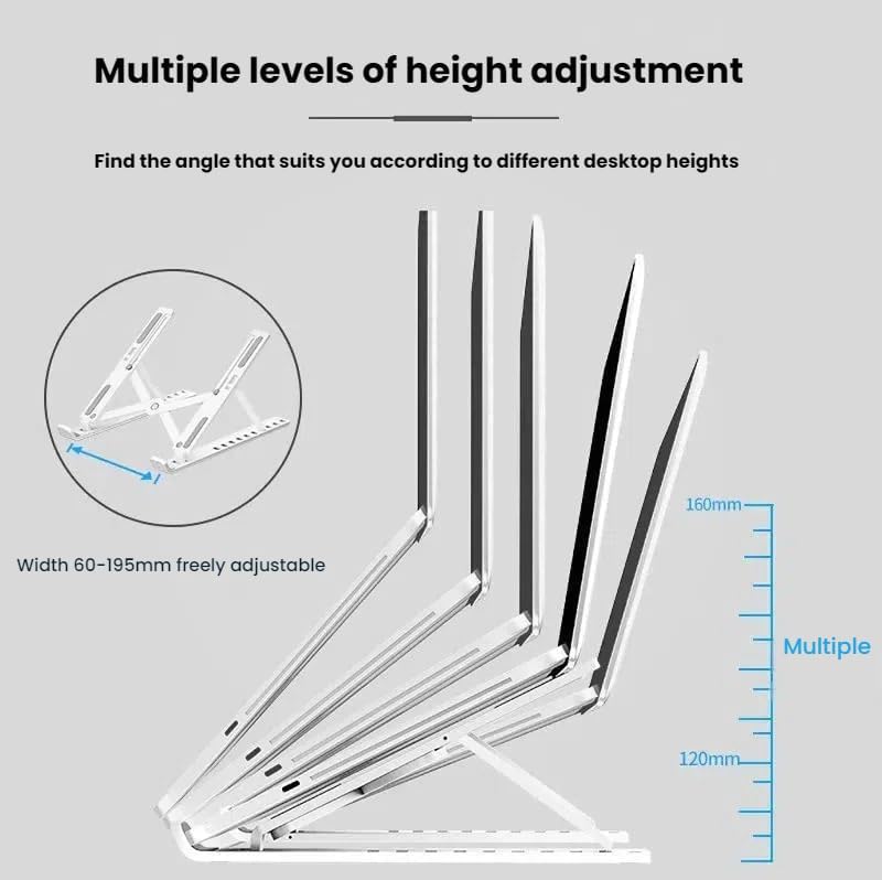 Laptop Stand for Desk, Adjustable Foldable Portable Laptop Riser, ABS+Silicone Ventilated Cooling Notebook Holder for 10-17.3” Laptops & Tablets (White)