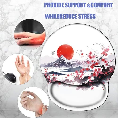 Cherry Blossom Mouse Pad with Wrist Support Ergonomic Mousepad Wrist Rest Gel Mouse Mat Gaming Cushion Mouse Pads for Computer Office Work Women Men Kids