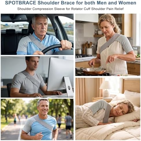 SPOTBRACE Compression Shoulder Brace Men Women Shoulder Sleeve, Gray XS/S