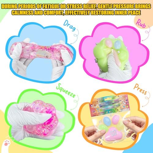 4Pcs Taba Squishies Paw, Cat Paw Squishies Toy, Clear Sticky Squeeze Toys