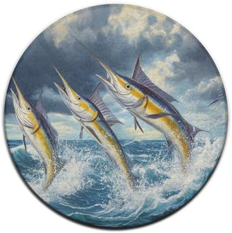 Room Sofa Yoga Soft Round Carpet, Home Decor Non Slip Kitchen Office Circle Rug, Machine Washable Modern Round Area Rug Whimsical Fish Painting, 60inch