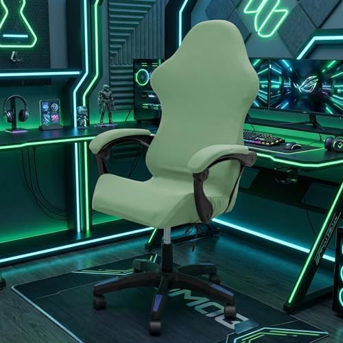 Gaming Chair Cover Set with Armrest Covers, Stretch Ruffled Slipcover for Racing Office Computer Reclining Chairs (Avocado Green)