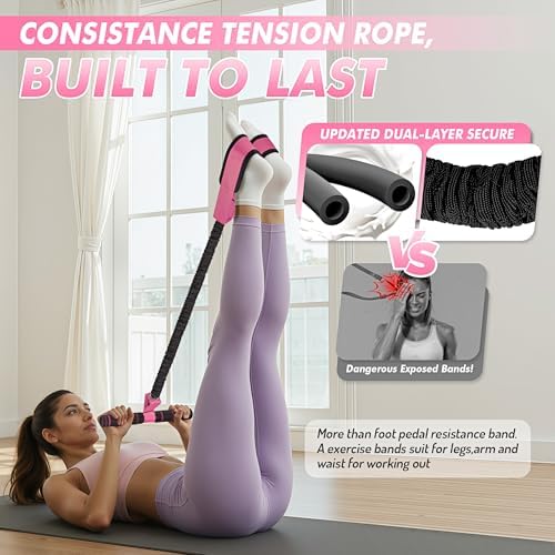 Pedal Resistance Band with Handle | Upgraded 55LBS Exercise Resistance Bands for Core, Abs, Legs, Glutes, Arms, Strength, Physical Therapy, Pilates, Sit Up Workout Equipment for Women Home Gym