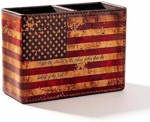 Patriotic Pen Holder, American Flag Desk Organizer, USA Flag Pencil Holder Office Home Accessories, PU Leather Retro Vintage Cool Supplies Patriotic Decor