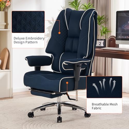 EXCEBET Big and Tall Office Chair 400lbs Wide Seat, Leather High Back Executive Office Chair with Foot Rest, Ergonomic Chairs Lumbar Support for Lower Back Pain Relief (Mesh Dark Blue)