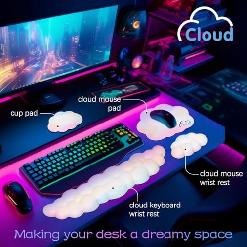 4 in 1 Ergonomic Leather Cloud Wrist Rest Keyboard and Mouse Pad & Coaster