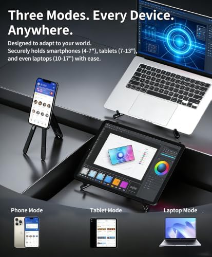 miley Laptop Stand for Desk, 8-Level Adjustable, Magnetic Phone Mount Black