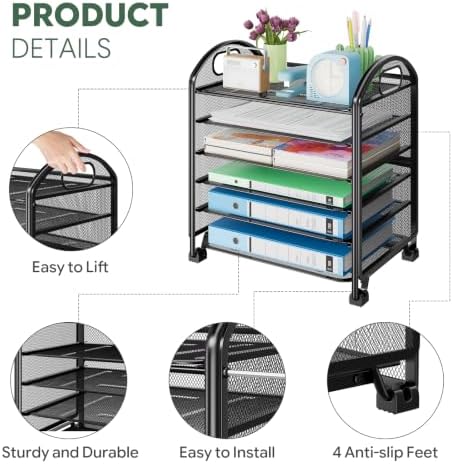 Simple Trending 6-Tier Paper Tray Organizer, File Organizer for Desk, Black